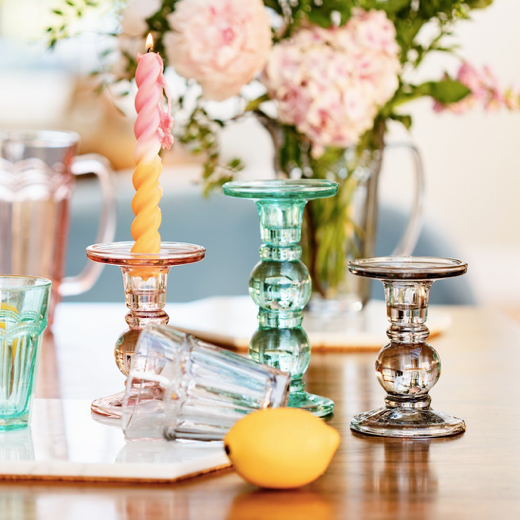Short glass candle holder - pink