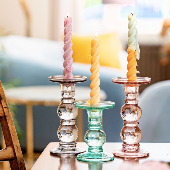 Tall glass candle holder - grey