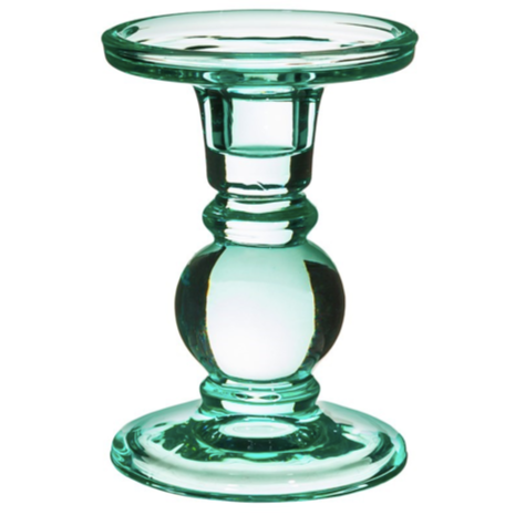 Short glass candle holder - turquoise