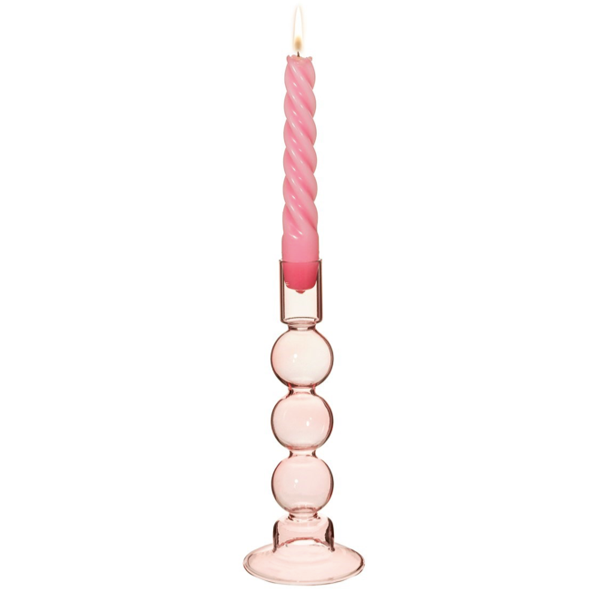 Bubble glass candle holder - pink