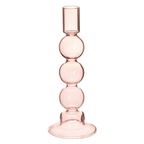 Bubble glass candle holder - pink