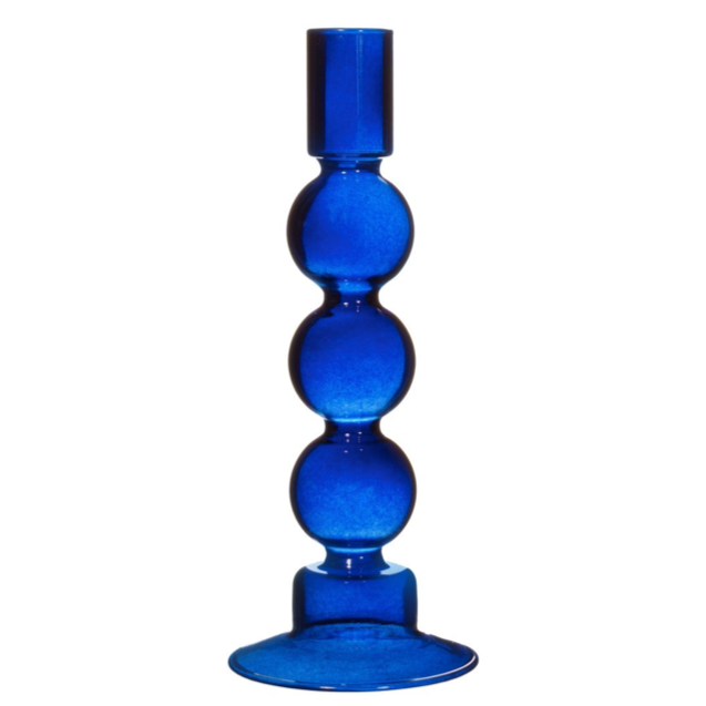 Bubble glass candle holder - blue